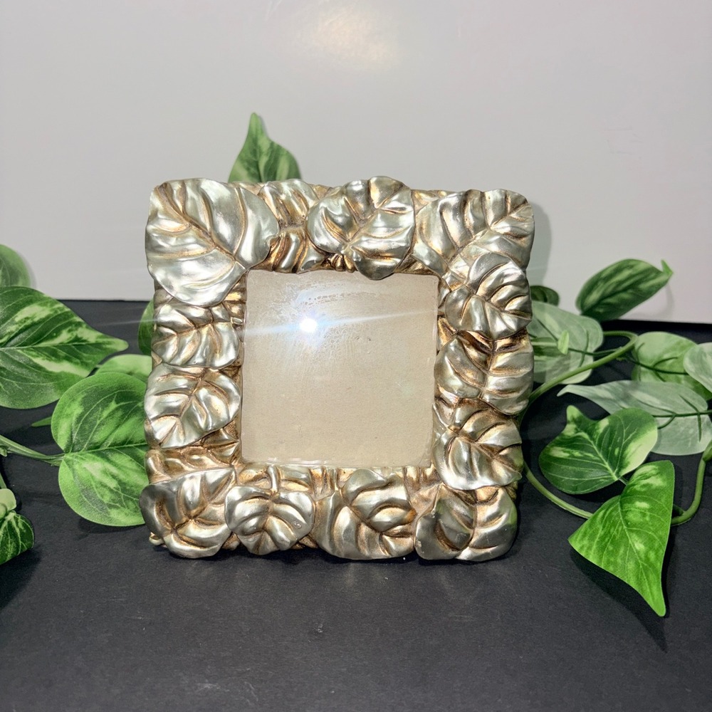 Champagne Gold Monstera Leaf Picture Frame 6.5x6.5 Tropical Botanical Decor